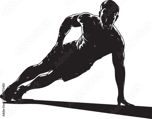 Athletic male silhouette performing intense side plank core strength exercise