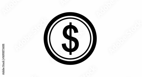 Black dollar coin icon on white background