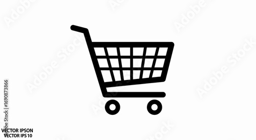 Black shopping cart icon on a white background, representing commerce and online shopping