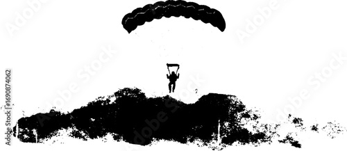 Grunge black and white parachute silhouette design for posters and prints