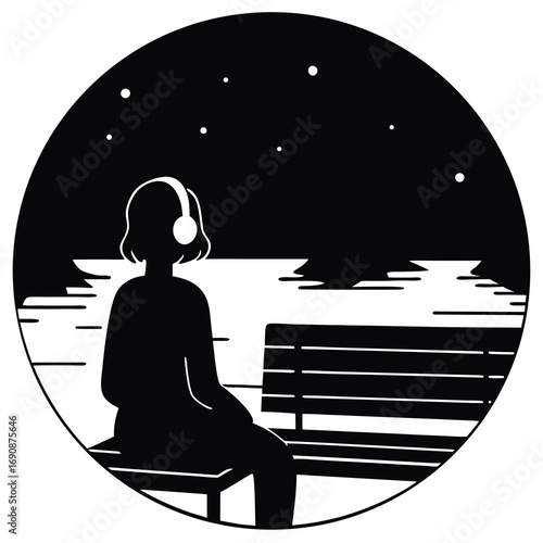 Serene anime-style scene of a young girl sitting on a wooden park bench by a calm lake at sunset, back view, warm pink-orange-purple sky, soft mist, cinematic lighting, high-detail digital painting, p