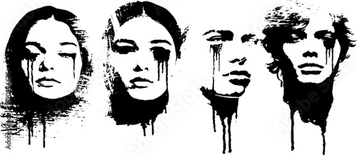 Grunge black and white portrait set for urban art and design