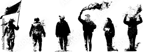 Black and white grunge protest silhouettes - urban activism art design for posters and prints
