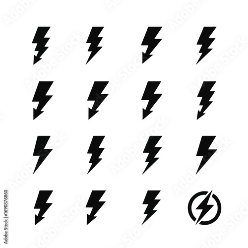 High-quality vector thunderbolt logo set with modern lightning bolt icons, electricity branding concepts, and innovative design resources for energy and tech industries