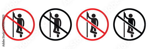No Leaning Warning Sign Vector Set – Prohibited Safety Symbols and Do Not Lean Against Icons for Hazard
 Prevention