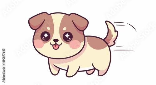 Cute Cartoon Puppy Running Happy Adorable Smiling Pet Animal Illustration