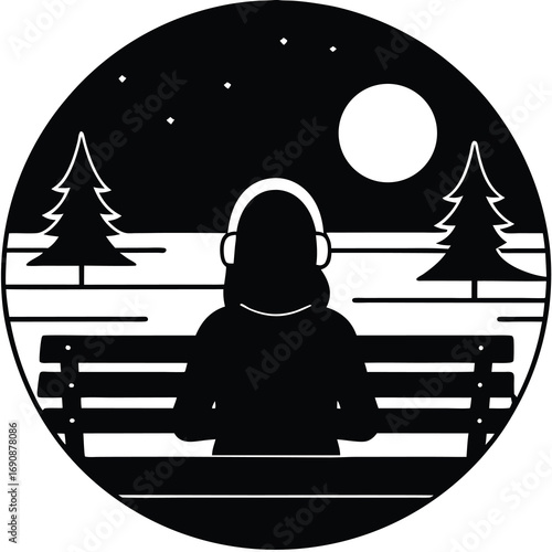 Serene anime-style scene of a young girl sitting on a wooden park bench by a calm lake at sunset, back view, warm pink-orange-purple sky, soft mist, cinematic lighting, high-detail digital painting, p