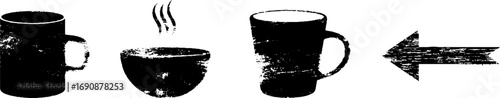 Grunge black and white retro coffee set for cafes and design