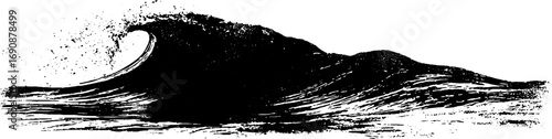 Grunge black and white river wave illustration design for urban posters and graphics