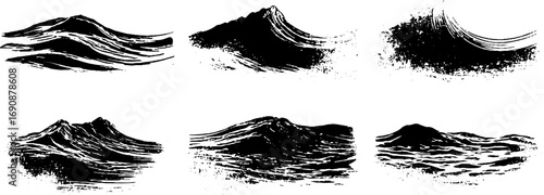 Grunge black and white river illustration set for urban design and art projects