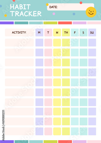 School habit tracker and planner. Kids, students, and back-to-school study templates. Flat vector illustration.