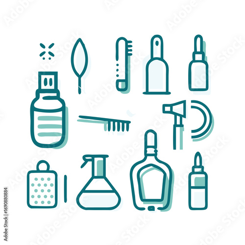 Beauty and Cosmetics Dashed Line Icon Set. Collection of Minimal Icons for Salons and Spas