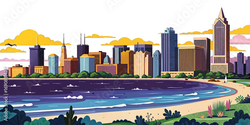 Lake Michigan, one of the Great Lakes in USA, urban skylines and natural landscapes, iconic landmark