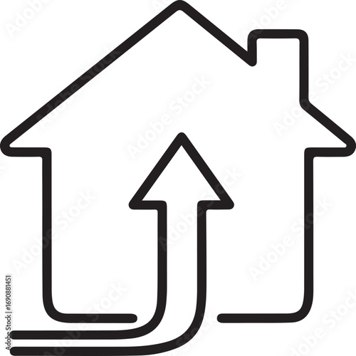 House Outline with Upward Arrow Symbolizing Home Value Increase building real estate