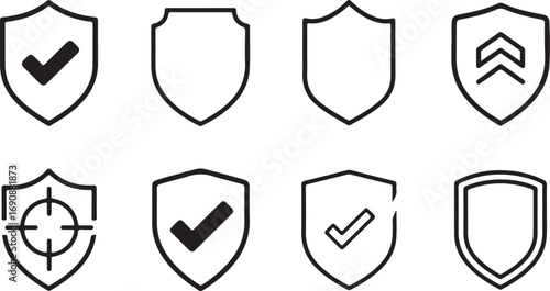 Collection of Shield Icons with Checkmarks and Target security protection
