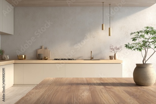 Modern minimalist kitchen with spacious layout, generated AI