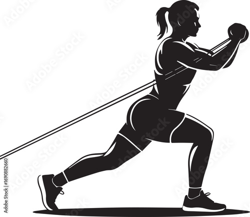 Silhouette of a fitness athlete performing a resistance band exercise for strength training and muscle building