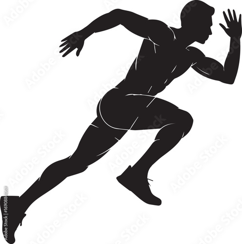 Dynamic silhouette of a male fitness athlete in full sprint motion for health and sport