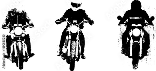 Grunge black and white motorcycle rider silhouettes for urban design