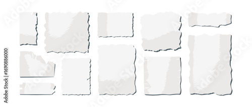 Collection of torn paper pieces isolated on transparent background