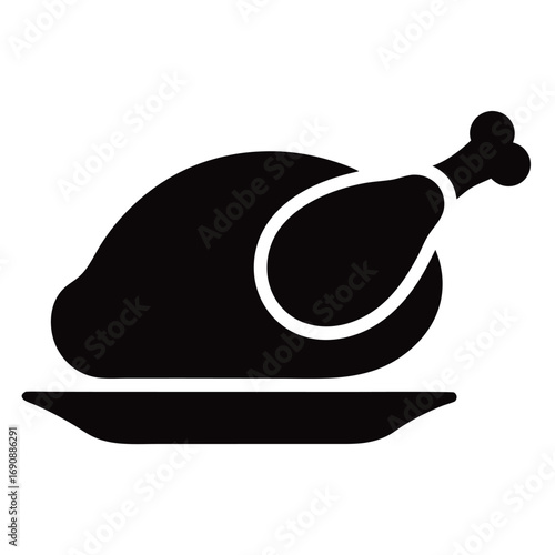 A roasted turkey displayed on a plate presented in a minimalist black silhouette
