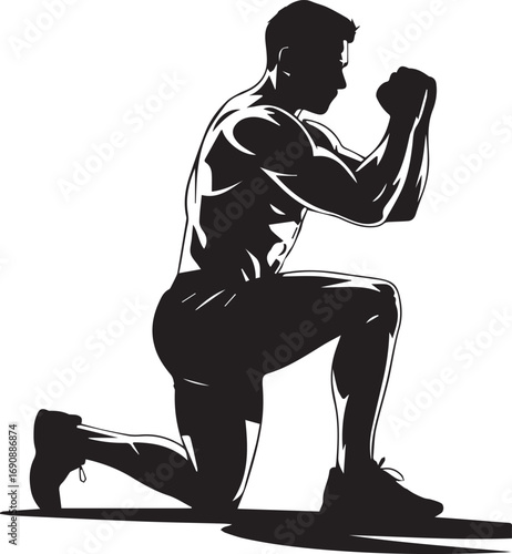 Muscular fitness athlete silhouette performing a strength training exercise workout routine