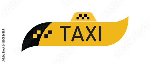 Yellow taxi sign with the word taxi and checkerboard pattern isolated on transparent background