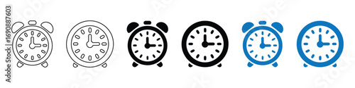 Collection of alarm clock icons in various styles isolated on transparent background