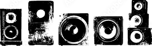 Grunge black and white speaker illustration set for urban design and decor
