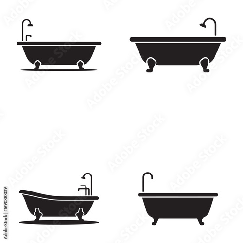 Four Classic Bathtub Designs Vector Illustration