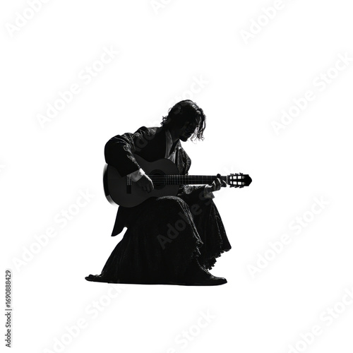 Passionate Flamenco Guitarist in Dramatic Monochrome