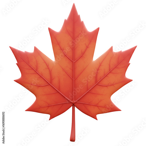 3D Render of a Red Maple Leaf Isolated on a Transparent Background Detailed Veins