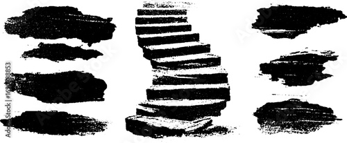 Grunge black and white spiral staircase and textured elements for creative design