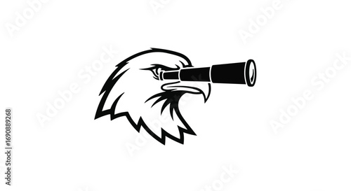 Eagle with telescope symbolizing vision, foresight, and looking to the future.