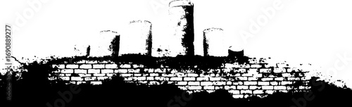 Grunge black and white urban stencil of brick wall and spray can design for street art projects