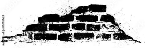 Grunge black and white spray ink stencil of brick wall for urban artwork