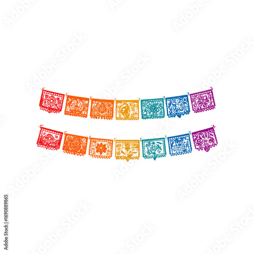 Vibrant Rainbow Papel Picado Banner for Fiesta or Celebration