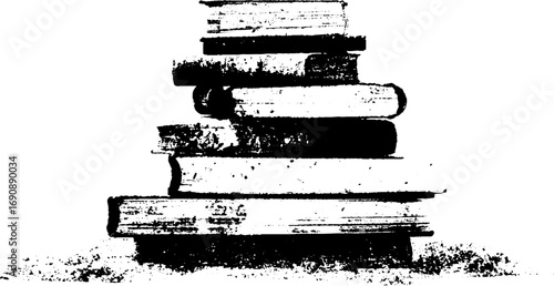 Grunge black and white stack of books illustration for urban vintage design