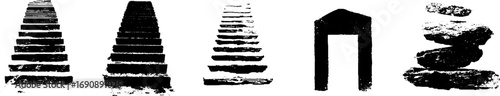 Urban grunge black and white staircase and stone illustration for creative design