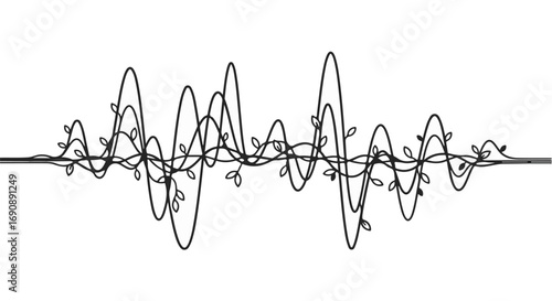 Abstract organic waveform with delicate leaf accents, symbolizing growth and nature's rhythm.