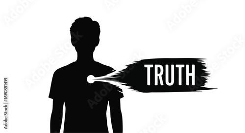 Silhouette of a person with the word "TRUTH" emerging from their chest, symbolizing honesty and revelation.