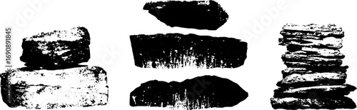 Grunge black and white stone illustration set for urban design and print