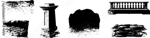 Grunge black and white stone elements for urban design and distressed art projects