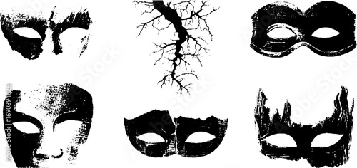 Grunge black and white theater masks collection for artistic design