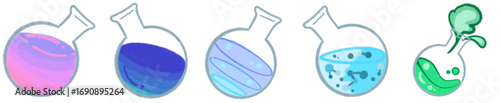 Colorful Round Bottom Flask with Science Experiment Liquid Illustration