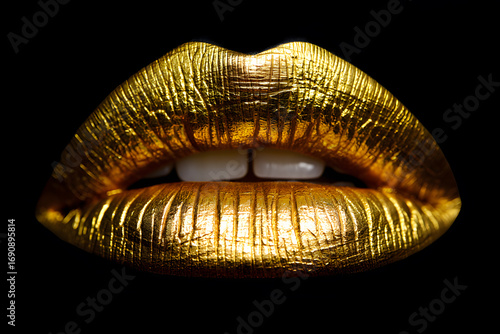 Textured Gold Lips on Black Background