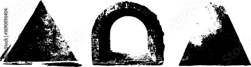 Black and white grunge illustration set of geometric shapes for design