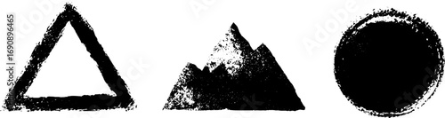 Grunge black and white geometric shapes set for creative design