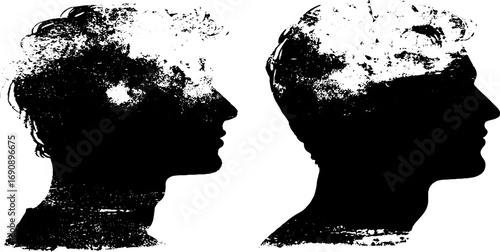 Grunge black and white silhouette set for urban art and design projects