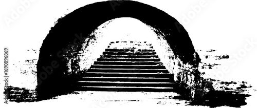 Grunge black and white archway with staircase design for urban art and prints